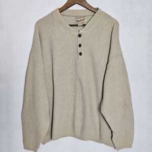 Vintage 90s Woolrich Hand Framed Button Henley Tan Sand Sweater Mens Large